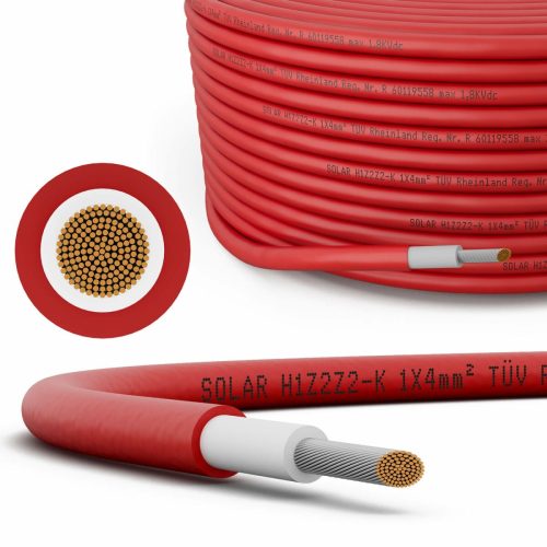 Solar Cable 4mm H1Z2Z2 1×4 mm2 (red) Overall Diameter 5.50+/- 0,15 / 1500V DC (TUV)